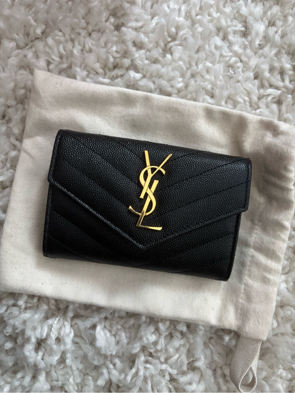 Saint Laurent Black Quilted Leather Wallet with Gold YSL Monogram